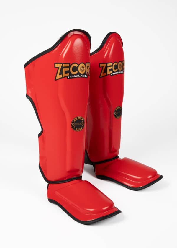 Muay Thai Kickboxing Shin Guards Red - Black - Image 4
