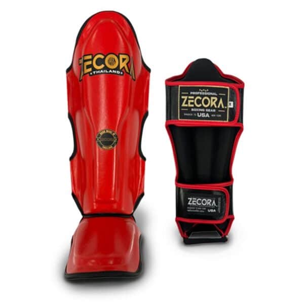 Muay Thai Kickboxing Shin Guards Red - Black - Image 5
